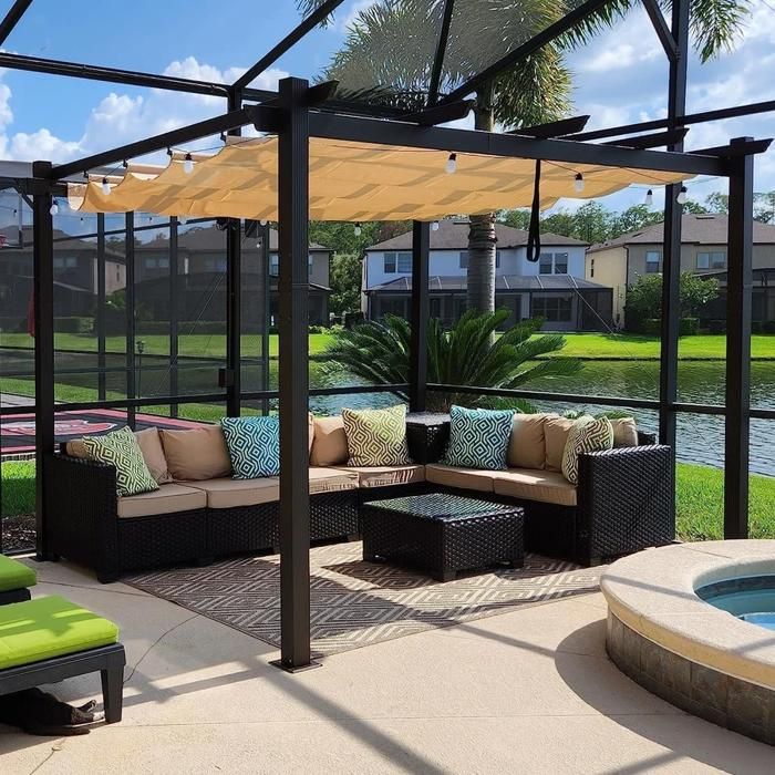 PURPLE LEAF Pergola Aluminium 3.65 x 4.85 m Tissu Teint en Fil, Pergola