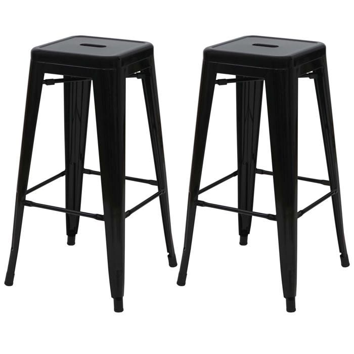 Lot de 2 tabourets de bar avec repose pieds design industriel empilable metal noir 04_0007450
