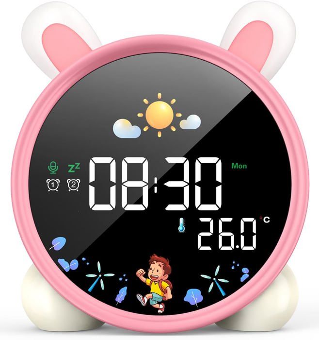 Réveil Enfant Educatif YISSVIC - Affichage Jour/Nuit, 10 Chansons, 7 Couleurs - Silicone Safe, Batterie Rechargeable