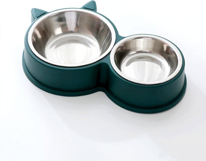 Gamelle pour Chat Gamelles Doubles Gamelle Chat en Acier Inoxydable Ensemble Mangeoirs et Abreuvoirs (Vert)