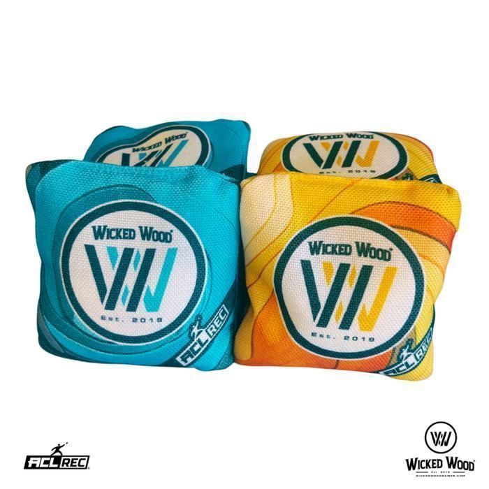 Sacs 450g Cornhole Wicked Wood Games Sacs Officiels De Cornhole - 2x4 Sacs à Granulés - Licence ACL - Orange & Noir (Noir & Vert Sac Cornhole 15x15