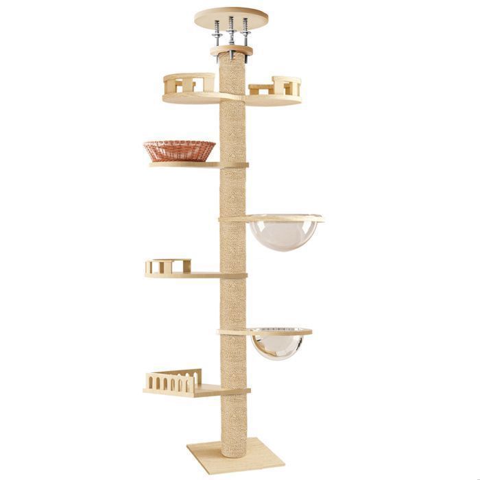 Meilleurs prix pour Arbre à chat Extérieur Intérieur Hauteur réglable 6 niveaux enveloppé de chanvre 305*34cm Moderne et élégant