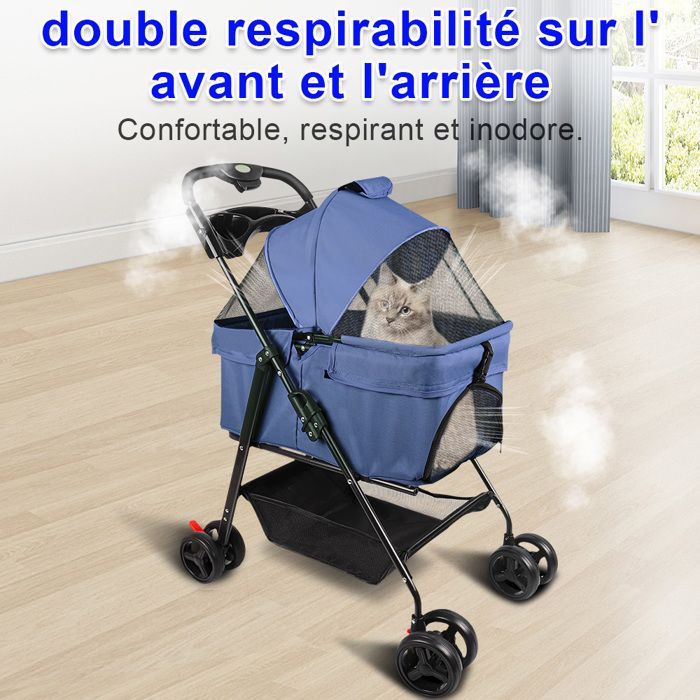 Meilleurs prix pour SUPFINE Poussette pour chien animaux de compagnie pliable avec 4 roues EVA guidon réglable panier et  rangement, 50*65*99cm