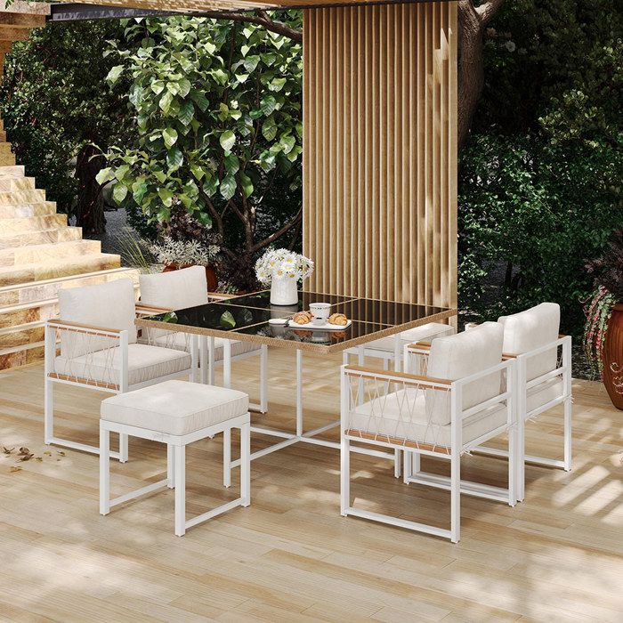 Salon de jardin Ensemble de 7 pièces - comprenant une table et des chaises dextérieur pour 6 personnes Beige Salon de jardin Ensemble de 7 pièces - comprenant une table et des chaises dextérieur pour 6 personnes Beige
