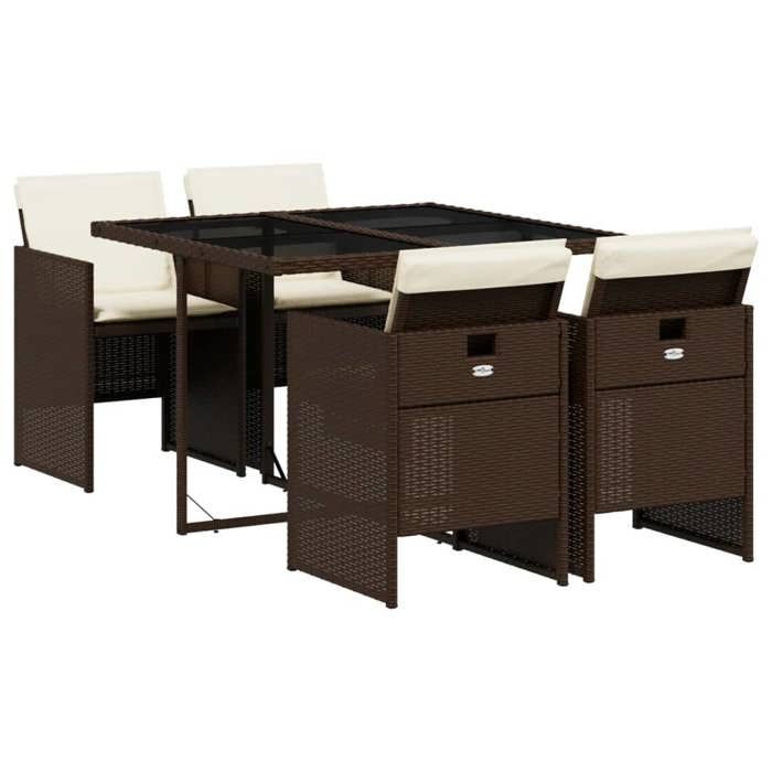 Bonne qualité - Salon dextérieuris Ensemble à manger de jardin 5 pcs - 4 chaises de jardin avec table - et coussins marron poly