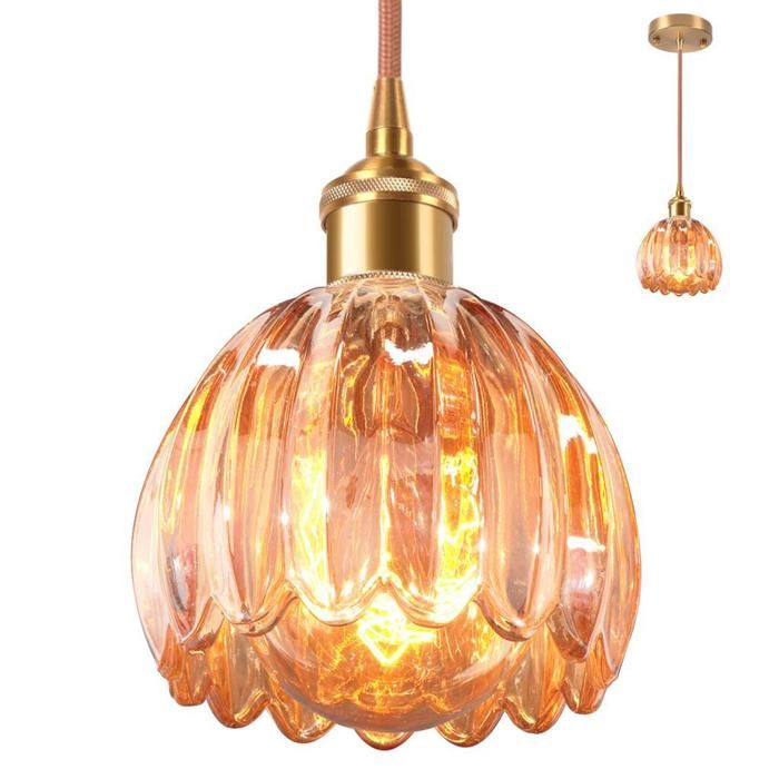 Diday Lustre Suspension VintageLampe de Plafond Industriel Abat-jour en Verre E27 Luminaire Style Nordique pour Salon ChambreAmbre