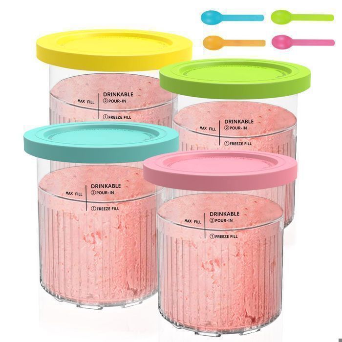 Lot 4 Récipients Ninja Creami 680 Ml - Pots à Glace Compatibles NC501/NC500 Avec Couvercles & Cuillères