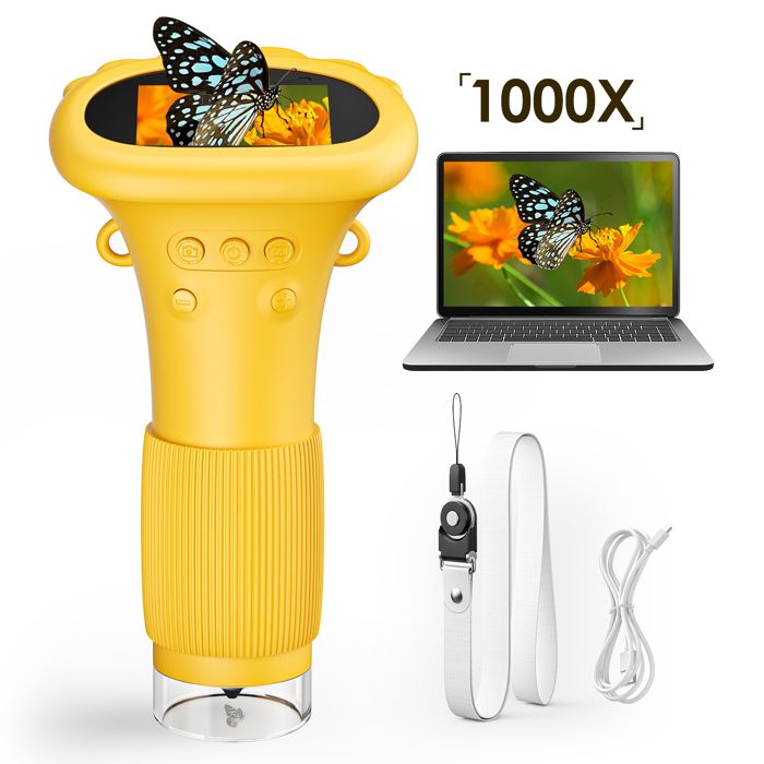 Microscope Enfant Portable Microscope Numérique WADEO Pour Enfants - Écran IPS 2" - Grossissement 100x - 8 LED - Jeux Intégrés Jouet Scientifique Enfant