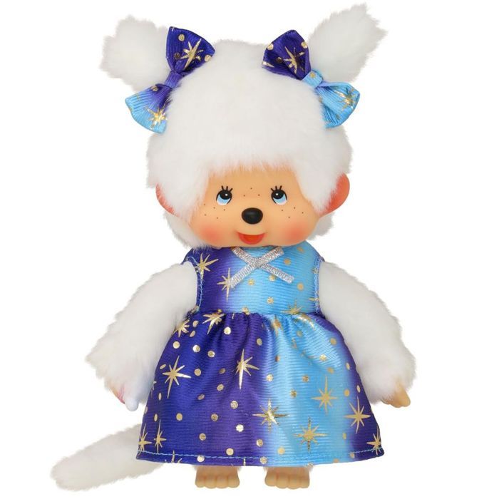 Poupée - SEKIGUCHI - Kiki Monchhichi - 19 cm - Robe étoilée - Tétine amovible