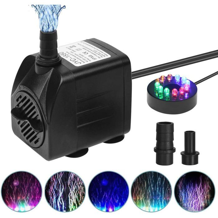 Meilleurs prix pour Pompe submersible pour aquarium - 12 couleurs LED réglables - 4 ventouses et 2 buses - 800 l/h 15 W