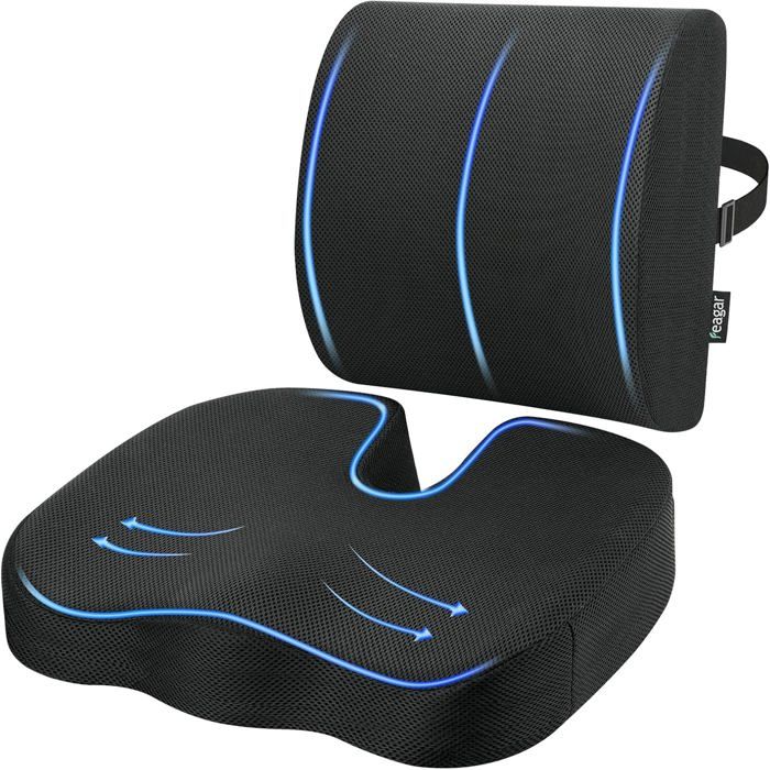 Ywooon Coussin Lombaire Ergonomique Mousse Mémoire Haute Densité - Support Dorsal Noir Pour Voiture Et Bureau