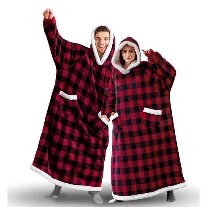 Plaid à Capuche Long Adulte Plaid Pull Couverture Canapé Polaire avec Manche Fermeture Femme Homme avec Poches TV Hiver 150 x 80 cm