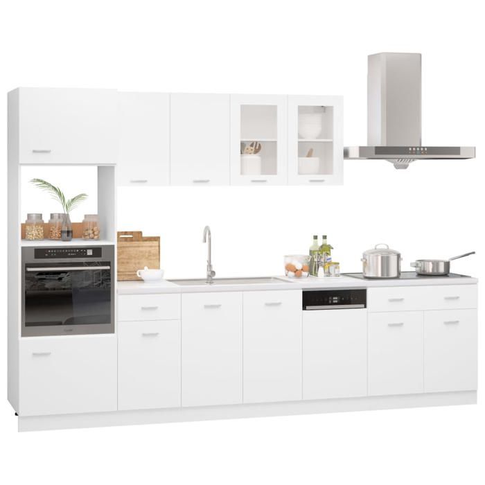 Ensemble de 7 meubles de cuisine Lyon en bois dingénierie blanc--Mothinessto2062