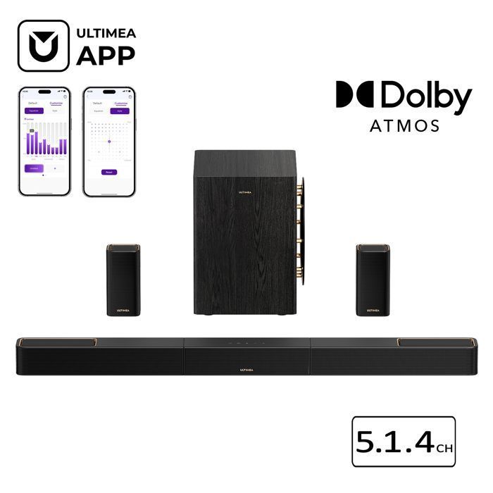Ultimea Barre de son 5.1.4 avce Dolby Atmos - Caisson de Basses san Fil - Son Surround Virtuel pour Home Cinéma - Série Skywave