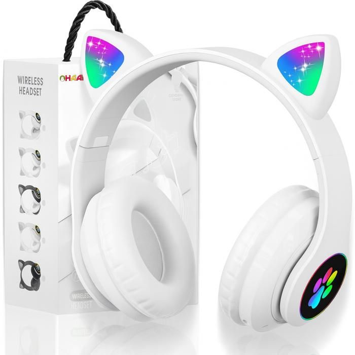 TECHTA  Casque Bluetooth pour Enfants sans FilCasque Cat Pliable avec LED Flash Lumières Glow Enfants Bluetooth 5.0 avec Micro