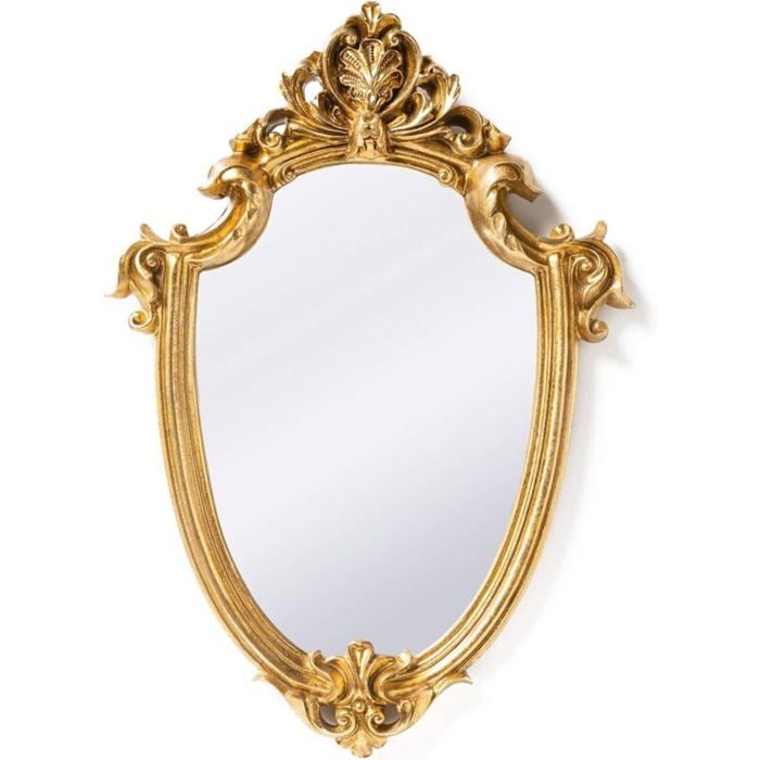 Miroir mural décoratif - PZCC - Bouclier - Doré - 30 x 22 cm - Style baroque rétro
