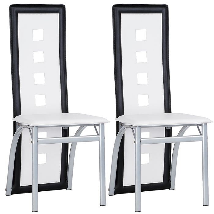 Chaise de Salle à Manger en Cuir PVC - Lot de 2 - Dossier Haut Siège Large - Style élégantes - Blanc + Noir