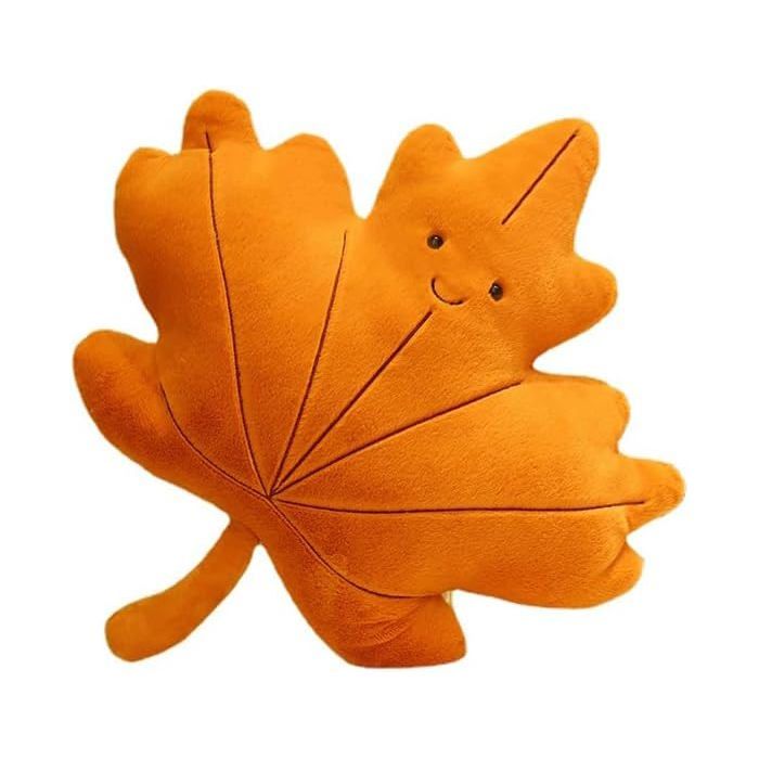 Coussin peluche motif feuilles érable ginkgo vertes décoration canapé intérieur
