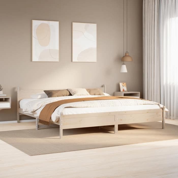 Structure de lit en bois massif - UU - 180x200 cm - Bois de pin massif - Sommier à lattes - Espace de rangement