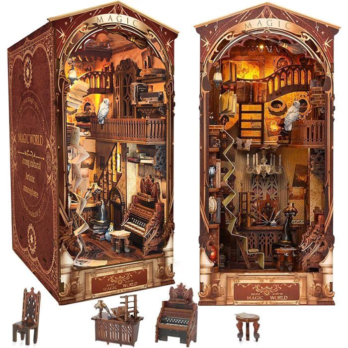 Kit DIY Book Nook Book Nook Monde Magique avec Lumière LED et Housse Protection