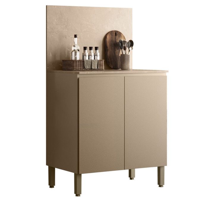 Meuble de Cuisine Bas 2 Portes 2 Niches Taupe et Crédence Marbre L 80 H 91.5 P 53.3 cm - L 80 x l 53.3 x H 91.5 cm
