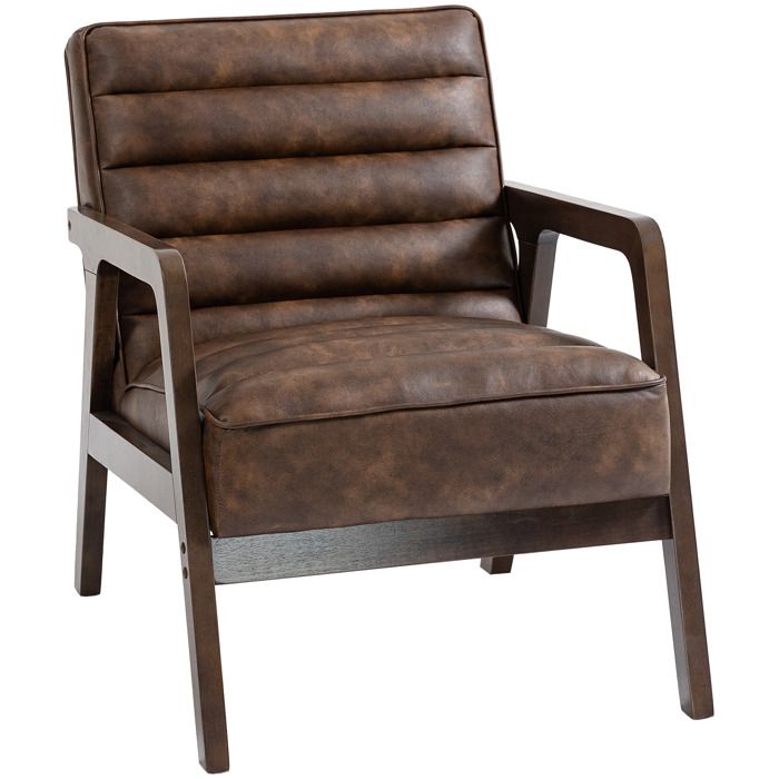 Fauteuil salon - HOMCOM - large assise coussin épais et structure en bois massif - pour salon chambre coins lecture - PU - marron Fauteuil salon - HOMCOM - large assise coussin épais et structure en bois massif - pour salon chambre coins lecture - PU - marron