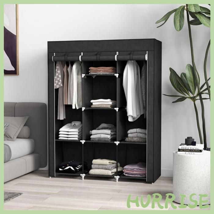 Cocosity Armoire Penderie Multi-Rangement - 8 Étagères 2 Barres - Non Tissé Noir