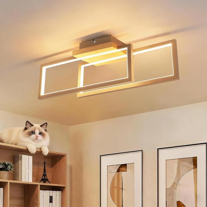 Homefire Plafonnier LED en bois : lumière blanche chaude 3000 K luminaire rectangulaire de style moderne