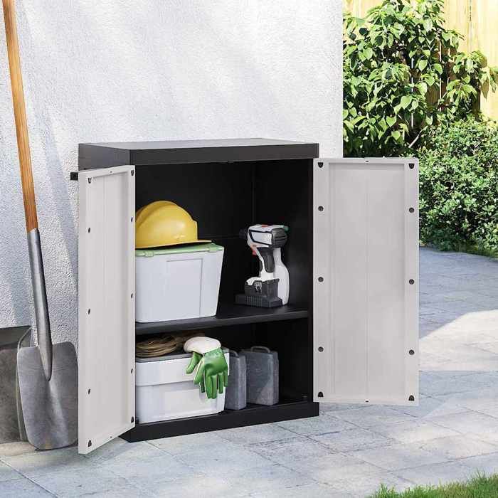 Casier de rangement Gris - Armoire de rangement - dextérieur gris et noir 65x37x85 cm PP A16926