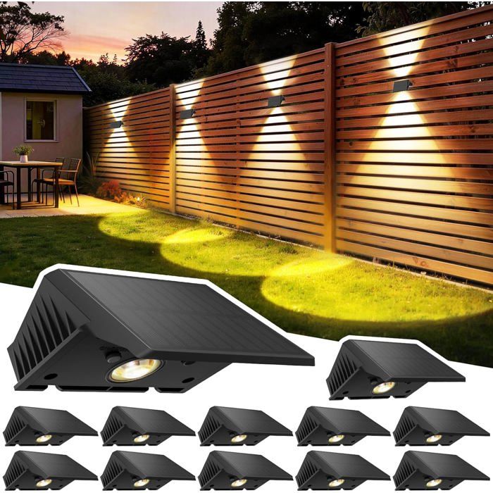 Applique murale solaire extérieure - Unbrand - Lot de 12 LED - Blanc chaud - Étanche IP67 - Batterie 1000mAh