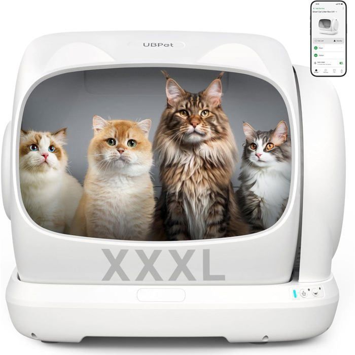UBPET Litière Autonettoyante XXXL 106L pour Chats Litière Automatique avec App Désodorisant Grande Capacité Multi-Chats