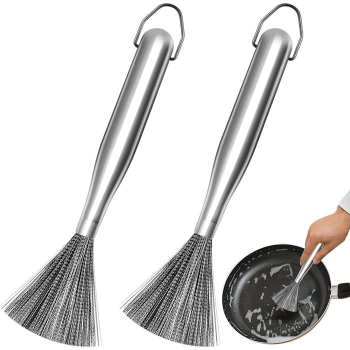 Brosse En Acier Inoxydable Lot De 2 Brosse De Nettoyage Pour Casseroles Barbecue Gril Enlève Taches Et Résidus Incrustés