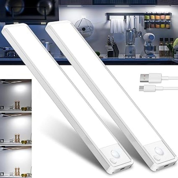 Reglette Lampe LED Cuisine Mouvement Detecteur - S Fil Sous Meuble Plac Lumière Rechargeable Barre Interieur 6000K-20CM- PROJECTEUR