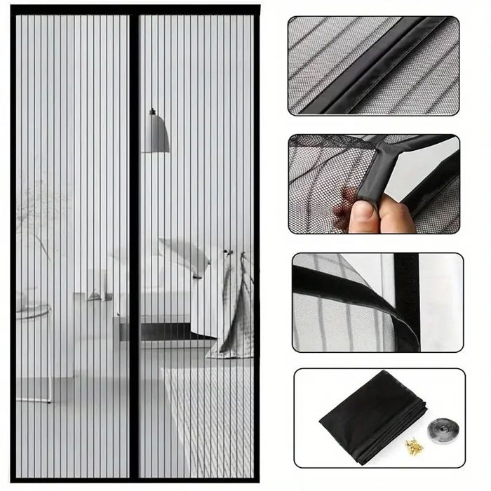 Moustiquaire magnétique noire 100x210 cm rideau anti-insectes sans perçage