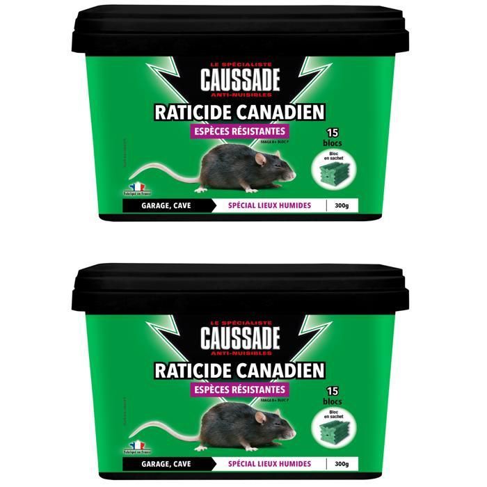 CAUSSADE Raticide Canadien - Anti Rats & Souris - Efficacité Radicale - Lieux très humides – 30 Appâts Blocs - 600g Prêt à lemploi
