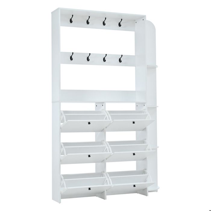Garderobe 120 x 24 x 200 cm 3-en-1 multifonctionnel porte pliante 8 crochets armoire dentrée compacte blanche