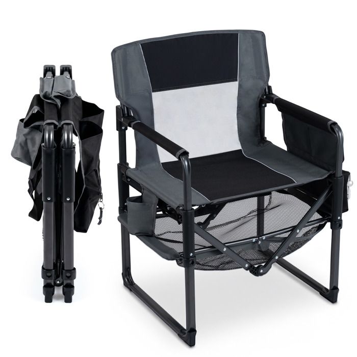 Chaise de Camping Pliable COSTWAY Porte-gobelet Poche Latérale Ouvre-bouteille Chaise de Plage Portable Charge 150 kg Noir