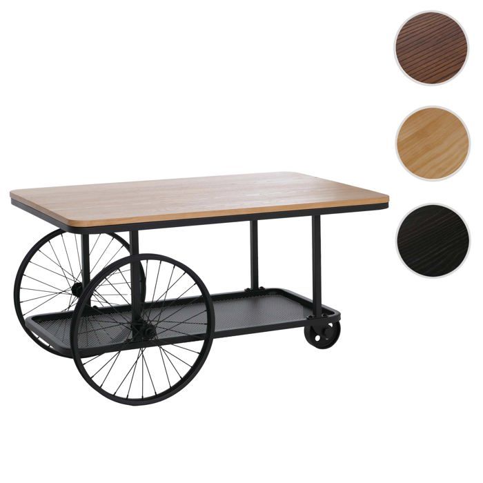 Table HWC-Q69 avec roulettes et bois 54x100x60cm Naturel métal noir Table HWC-Q69 avec roulettes et bois 54x100x60cm Naturel métal noir