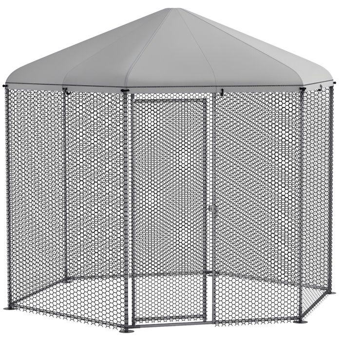 Enclos poulailler extérieur 5 m² parc grillagé dim. 2 8L x 2 45l x 2 46H - espace couvert - 5/8 poules
