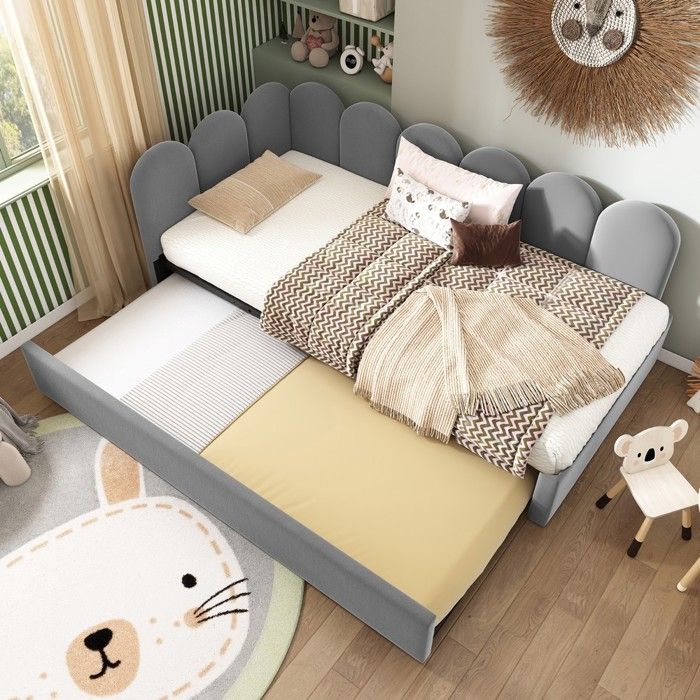 CollaHausse Canapé Lit Gigogne 90x200 cm Gris en Velours avec Lattes