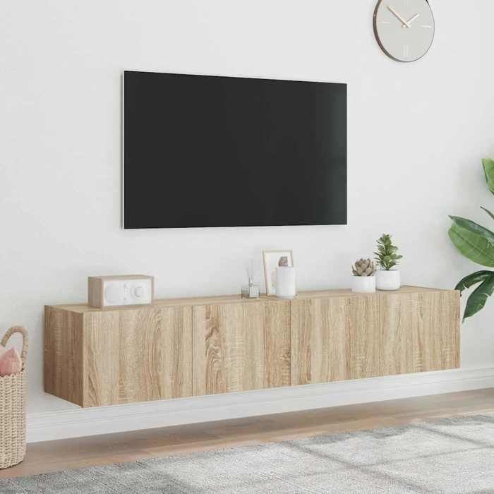 Lot de 2 Meubles TV Muraux Lumières à LED - vidaXL - bois dingénierie - chêne sonoma - 80 x 35 x 31 cm - 2 compartiments@unf22m