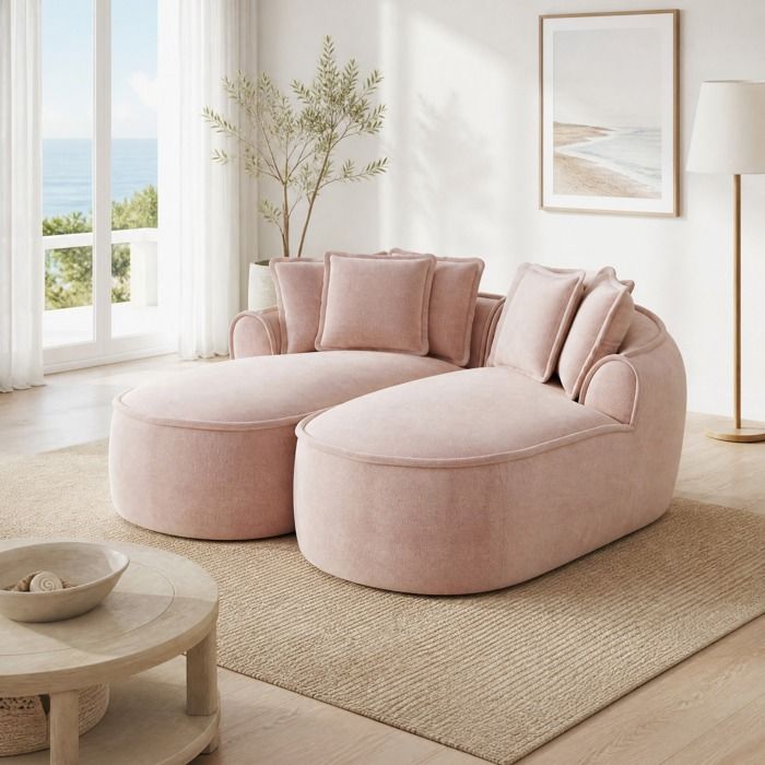 MEUBLIV Canapé modulable convertible 2 places en chenille rose sans cadre avec coussins 184 x 164 x 67 cm