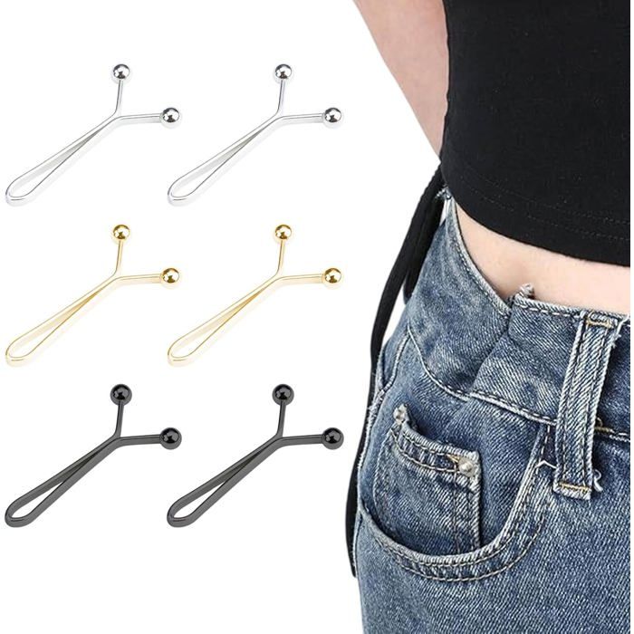 6 Pièces Serre Taille Pantalon pour Jean Pince ajustable pour pantalon trop large (Argent Or Noir)