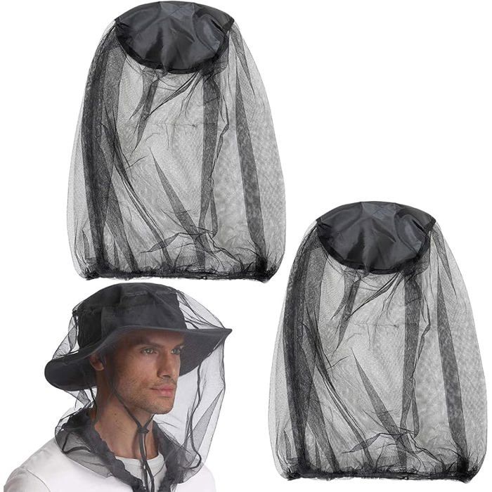 Lot de 2 Chapeaux Moustiquaire Noirs Filet Anti Moustique pour Tête et Visage Protection Efficace contre Insectes pour Randonnée