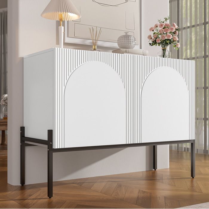 Buffet bas 100 cm 2 portes avec pieds métal design arqué moderne meuble de rangement blanc pour salon TYNQER