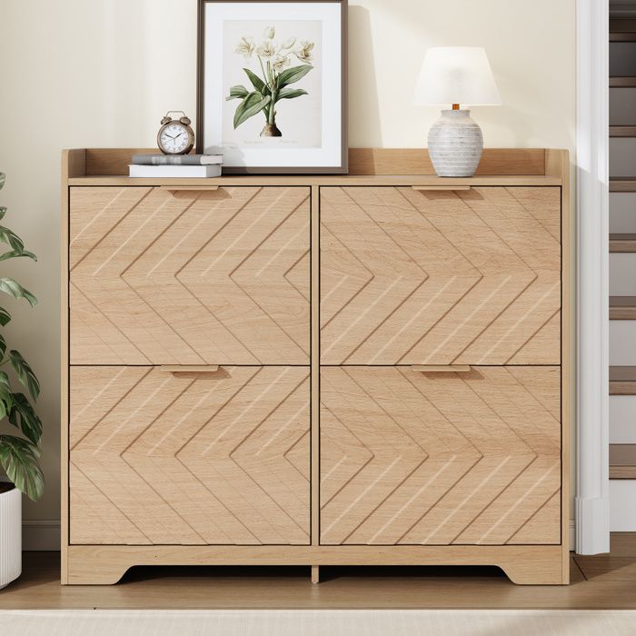 Maisentiel Meuble à chaussures 4 compartiments basculants 105 x 24 x 90 cm MDF naturel