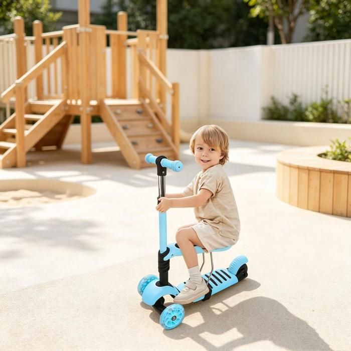 PEACHES Trottinette 3 roues jeu de plein air pour petits enfants parfait pour jardin privé et allée de quartier bleu