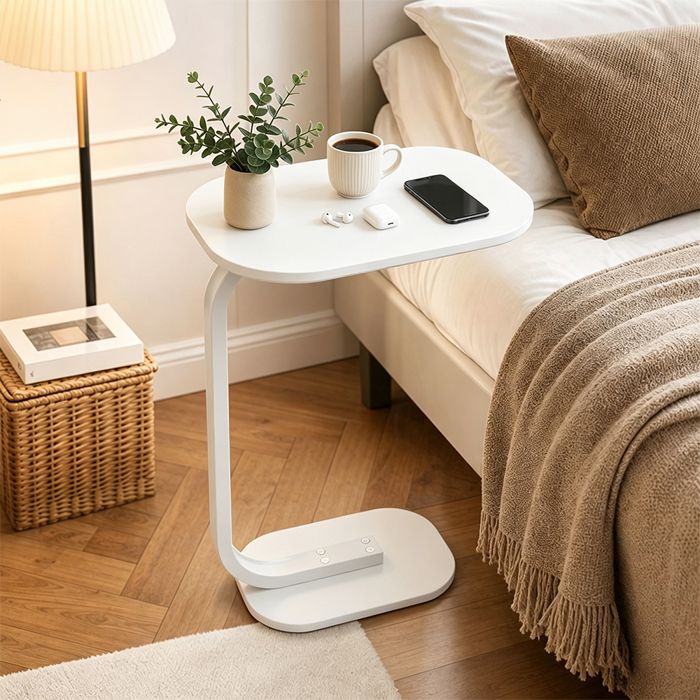 SUPFINE Table Dappoint Compact en Forme de C 39 × 28 × 59 cm Bout de Canapé Structure Métallique Idéal pour Salon Chambre
