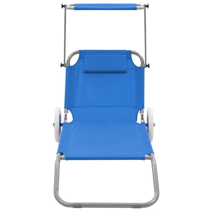 Neuf& 9153 Siège/Bain de Soleil - vidaXL - CHIC - Chaise longue pliable avec auvent et roues Acier Bleu