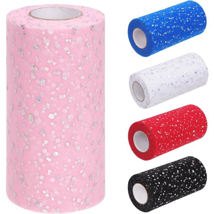 Rouleaux de tulle à paillettes roses 15 2 cm x 45 2 m Polyester Pour mariage fête célébration embalge Rose rose TULLE